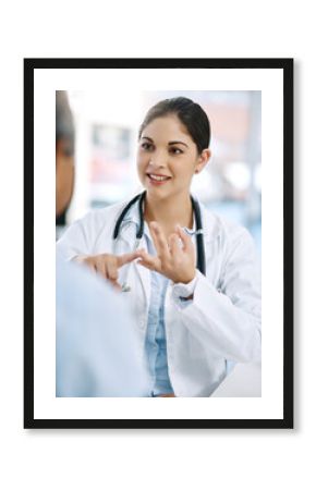 Checkup, healthcare and doctor with patient in clinic explaining treatment plan for diagnosis. Discussion, hospital and woman medical worker with person for routine wellness consultation appointment.