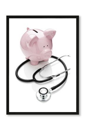 Piggy bank and stethoscope