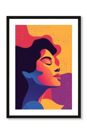 Serene woman with eyes closed in colorful abstract background