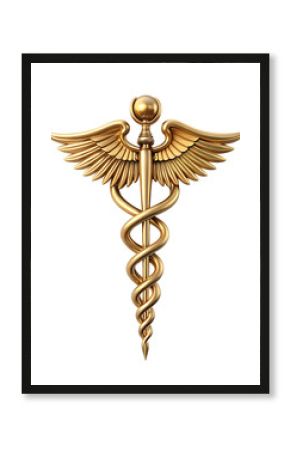 golden caduceus medical symbol isolated on transparent background