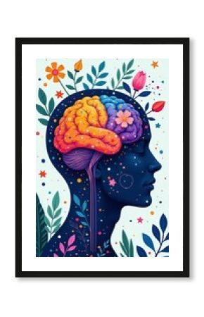 Simple and modern illustration of brain health and self-care practices, mental health, balance