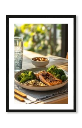 Delicious salmon with quinoa and broccoli, a healthy meal.