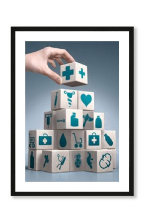 Symbolic health and wellness pyramid constructed with building block arrangement