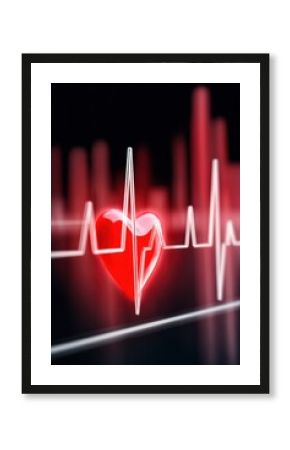Red heart symbol with heartbeat line representing health and life in a vivid display of rhythm and vitality