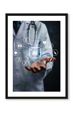 AI in Healthcare: Doctor Presenting Innovative Technology Solutions for Medicine, Diagnostics, and Patient Care