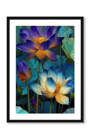 Vibrant Lotus Flowers Blooming in a Pond, Serenity, Nature, Art, Decoration