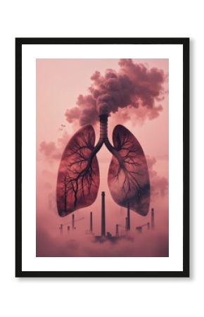 Air pollution impact on human health urban landscape digital art industrial environment surreal perspective