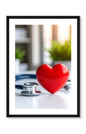Red heart and stethoscope on a table (1)