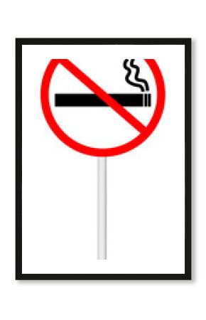 No smoking sign on a blank background with a white pole. Suitable for health regulations, public safety, or signage projects.