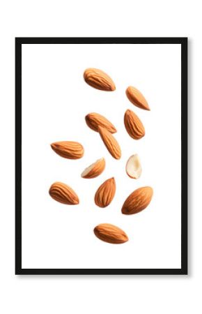 Flying falling almonds isolated on transparent or white background, png