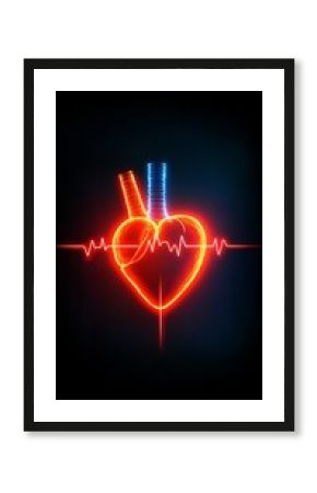 A neon glowing heartbeat line in vibrant red, displayed against a black background in a vertical format. Perfect for medical-themed designs, health and wellness promotions