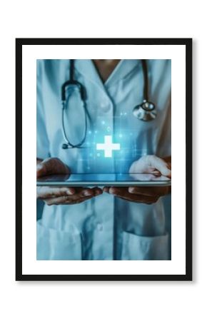 Healthcare professional using digital technology for patient care medical environment tablet interaction digital health concept