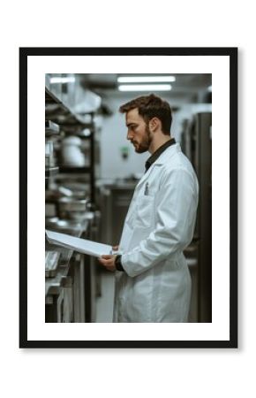Health inspector evaluates kitchen cleanliness and safety during routine inspection at a restaurant
