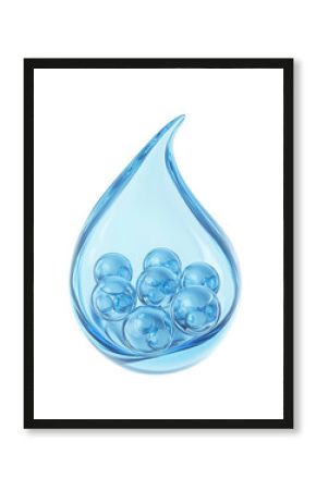 High-Quality PNG blue water drop with bubbles 3d render