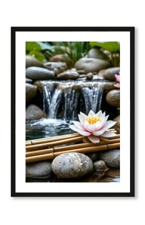 Asian-style pond, spa still life with stones