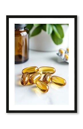 Natural supplements laid out on a tabletop near a green plant, showcasing various health benefits in a calm indoor setting