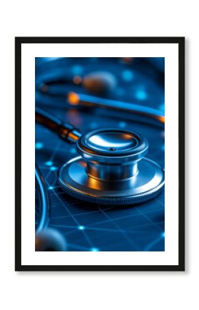 Stethoscope resting on digital medical interface