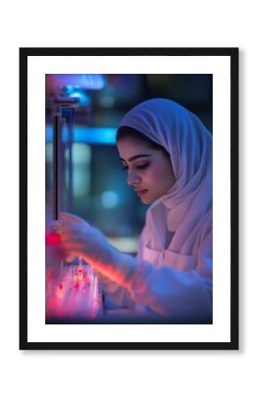 Middle Eastern Woman Conducting Next Generation Drug Delivery Testing in a Laboratory Setting