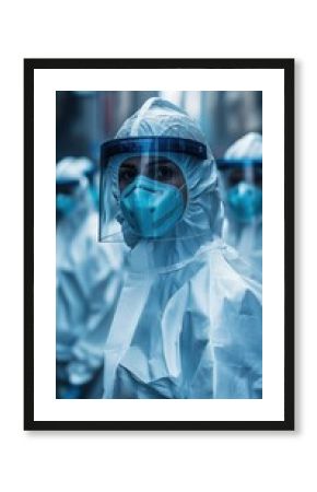 Medical workers in protective gear on city street during pandemic response focused on safety and health