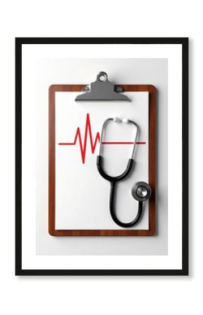 A heartbeat clipboard, stethoscope, insurance report and health checkup icons. 3D rendering. new falce image