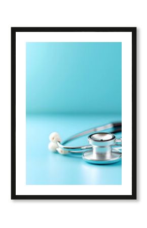 Silver Stethoscope on Light Blue Background