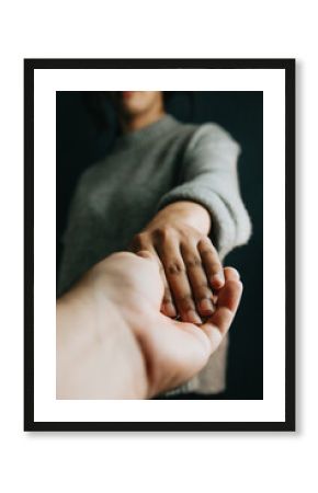 Man and woman holding hands, help and self help concept, mental health