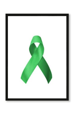 Green ribbon for gallbladder and bile duct cancer awareness month in February, bipolar disorder, mental health illness with kelly green bow isolated on white background with clipping path