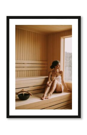 Young woman relaxing in the sauna