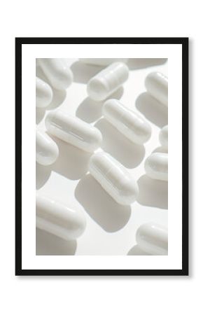White capsules scattered on a bright surface Generative AI image