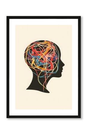 Illustration of mental health concept of silhouette of human head thoughts