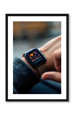 Person using a smartwatch with heart rate monitor app