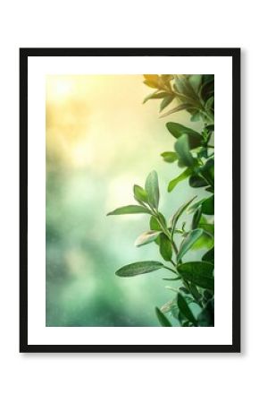 A gentle abstract background featuring fresh green herbs with soft light and subtle bokeh effects, creating a serene atmosphere