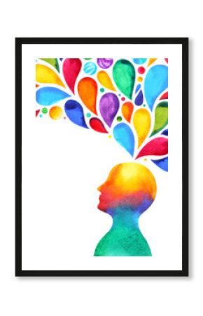 human head mind brain spirit powerful energy connect to the universe power abstract art watercolor painting illustration design hand drawn