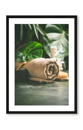 SPA composition on tropical background, close up