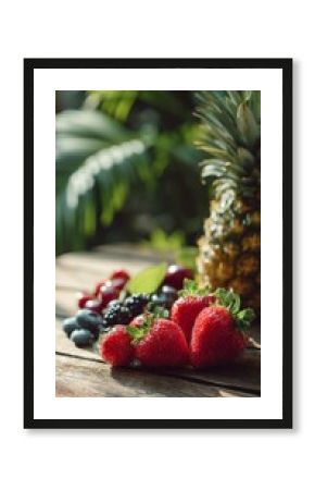 wooden surface of the table with fresh fruits, vertical
