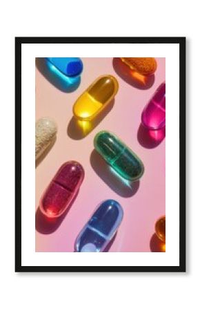 Multicolored Pills & Capsules: Health Vitamins & Supplements Close-Up