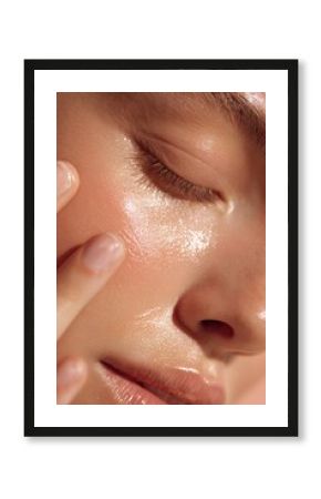 Radiant skin highlighted by a glowing skincare routine, creating a close-up portrait of pure health and beauty and luminous complexion.