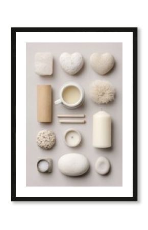 Minimalist heart-shaped natural sponges and calming candle flat lay for wellness and self-care promoting mindful, eco-friendly contemporary ritual spaces