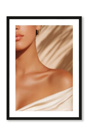 Close-up of woman's neck and collarbone minimalist skincare beauty aesthetic photography for social media faceless digital content marketing
