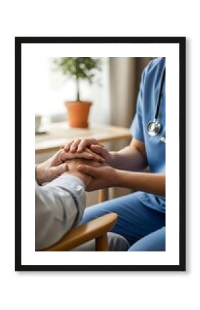 Nurse holding elderly person's hands with care healthcare