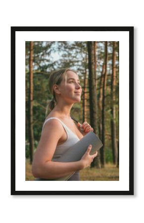 Workout. Fitness, outdoor workout in nature. Fitness, motivation for working the gym, health improvement. Woman doing sports outdoors,wellness, Health, nature, fitness, eco-fitness. mental health.