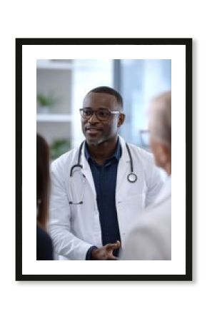 Doctor discussing health concerns with patients in a clinic