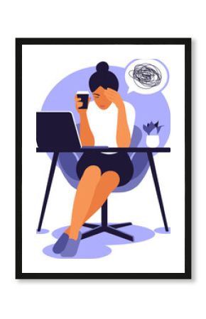 Professional burnout syndrome. Frustrated worker, mental health problems on transparent background