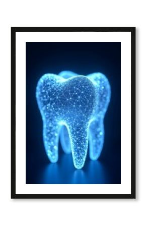 Glowing model of tooth on futuristic background, health, three-dimensional, digital, dentistry, modern