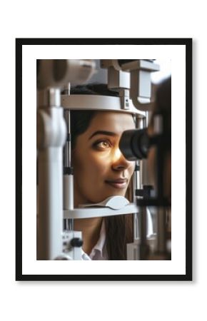 Woman receiving detailed eye examination with advanced diagnostic technology