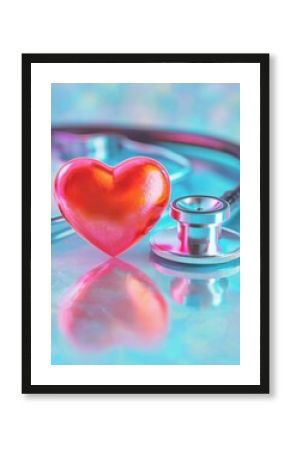 A vibrant heart-shaped object beside a stethoscope, symbolizing health and wellness, set against a colorful backdrop.