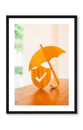 Umbrella and Shield protect, Security protection and health insurance. The concept of family home, protection, health care day, car insurance and home.