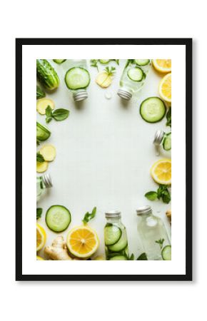 Invigorating Infusion: A vibrant collection of refreshing ingredients, including sliced cucumbers, zesty lemons, and fragrant ginger, artfully arranged to inspire wellness and healthy living.