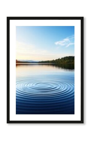 A serene lake scene captures tranquil water ripples under a clear blue sky, surrounded by lush greenery, ideal for promoting relaxation, nature-themed projects, or wellness content,