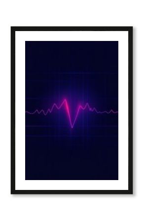 Neon Cyan Heartbeat Line, Vibrant Pulse on Dark Blue Grid Background, Modern Healthcare Technology